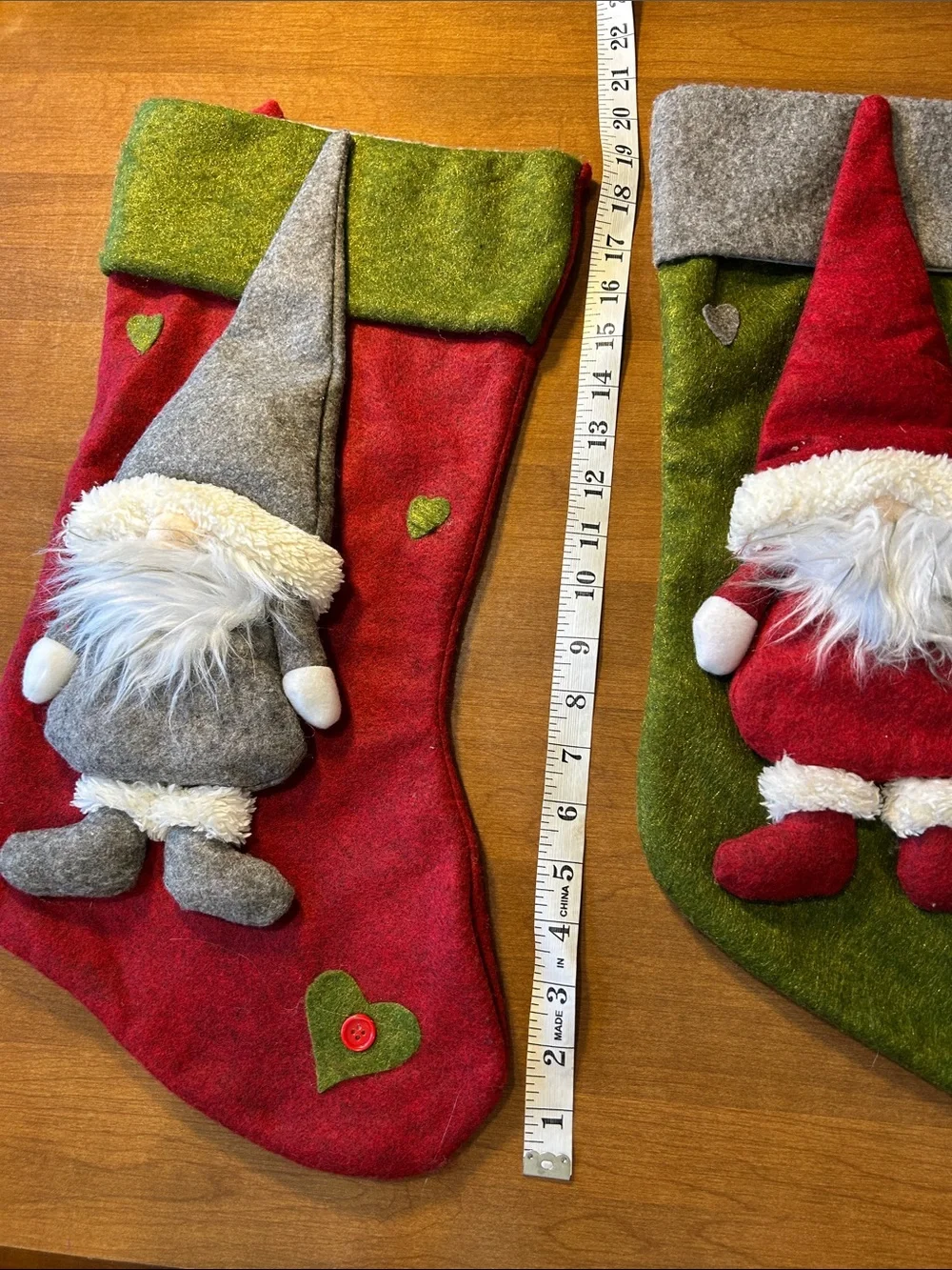 Festive Gnome Christmas Stocking - Red & Green